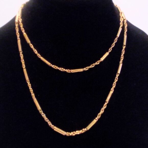 Vintage Raquel Signed Gold Tone Bar and Chain Link Necklace - Picture 1 of 5